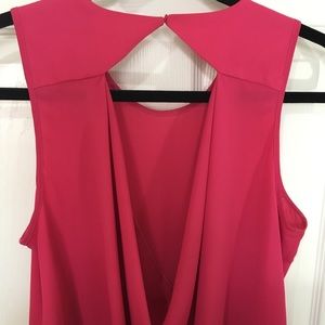 Pink blouse deep plunge back